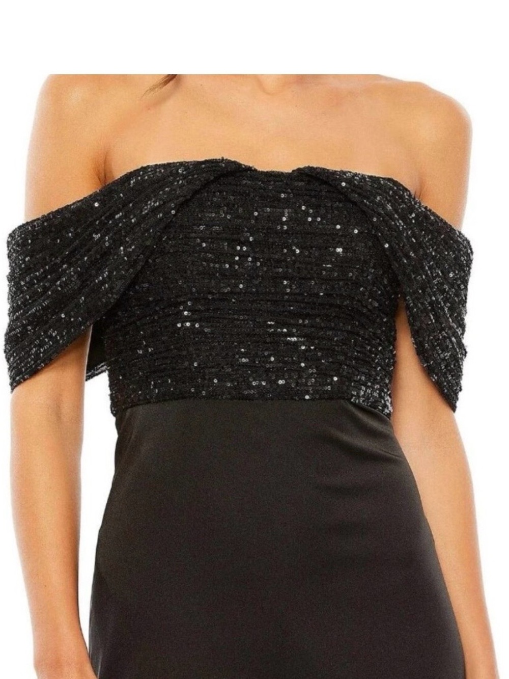 Mac Duggal Black Off-Shoulder Sequin Jumpsuit
